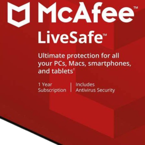 McAfee LiveSafe 1 year subscription antivirus for Windows Mac Android iOS